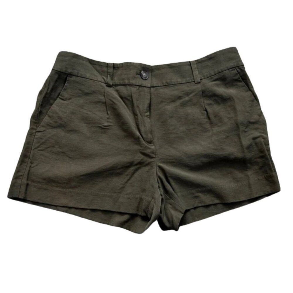 LOFT Women's Dark Green Shorts Button Front / Elastic Back Pockets - Size L - Picture 1 of 7